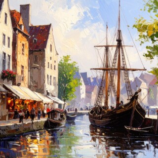Firefly_ship-harbor-painting-of-traditional-fine-art-oil-painting-on-canvas-with-incredible-e-992807
